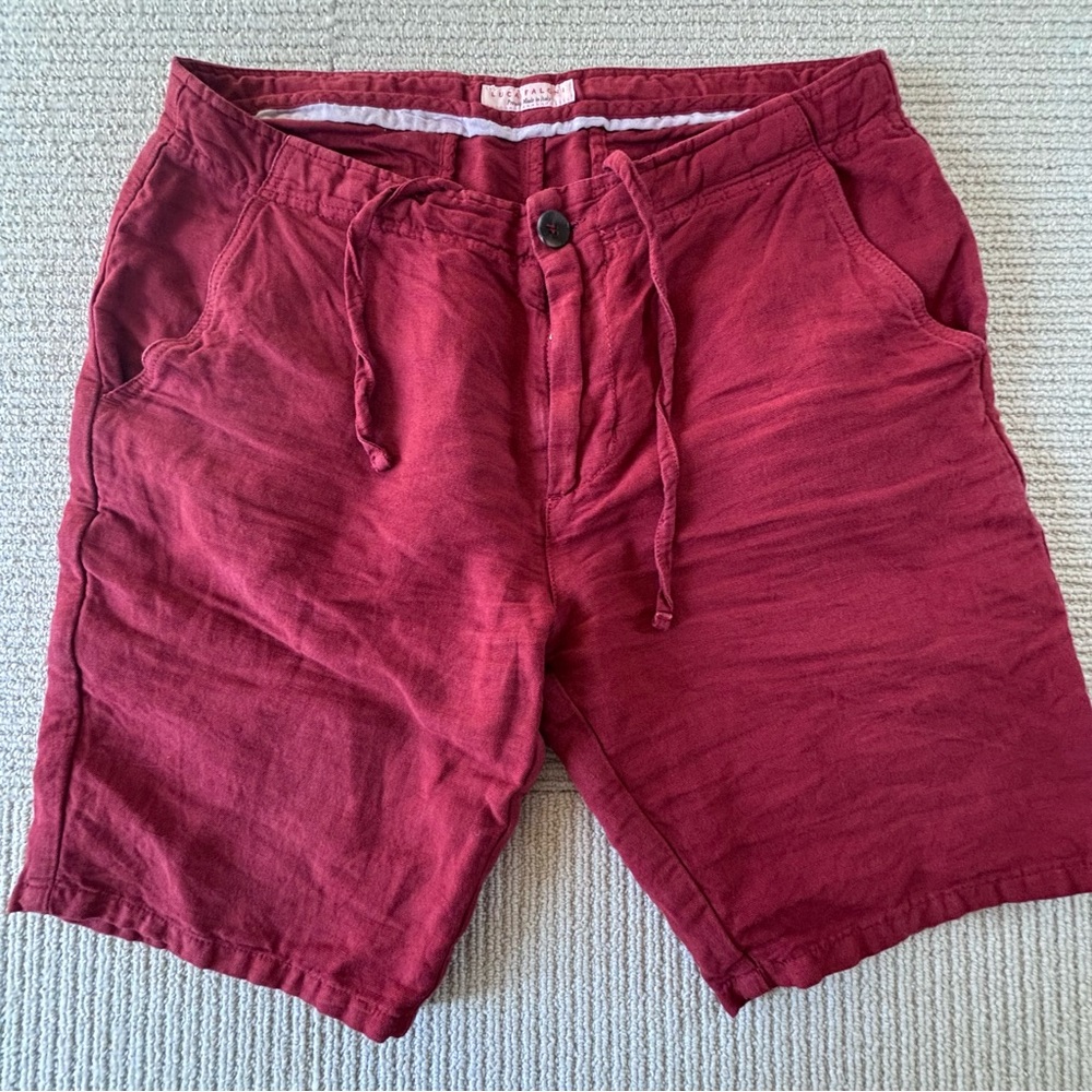 Luca Faloni 32 red Panerea linen bland flat front short Made in Italy